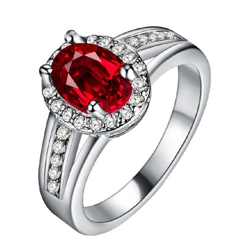 Uloveido Red Cubic Zircon Crystal Women Bridal Wedding Rings for July Birthday Gift Size 8 PJ139 - Image 1